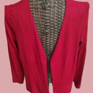 Dana Buckman Red Open Front Long Sleeved Sweater
